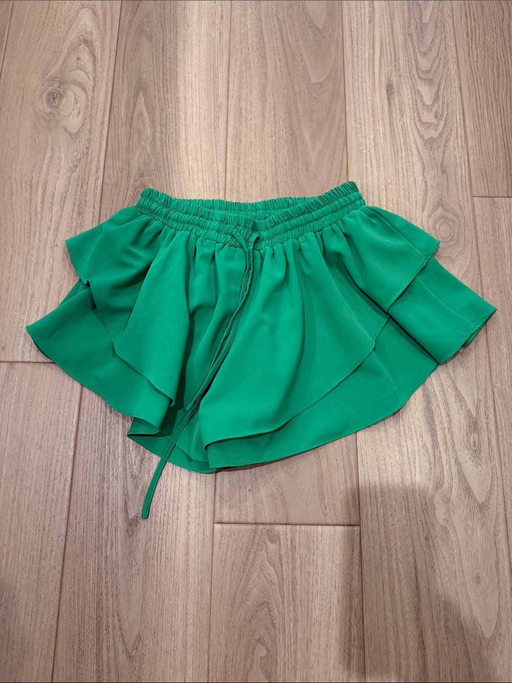 vestique Emerald Green Layered Ruffle Shorts